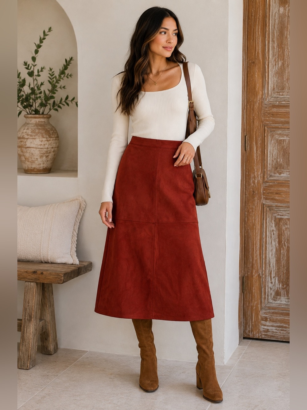 Max Studio Vegan Suede A-Line Midi Skirt | Size Small | NWT